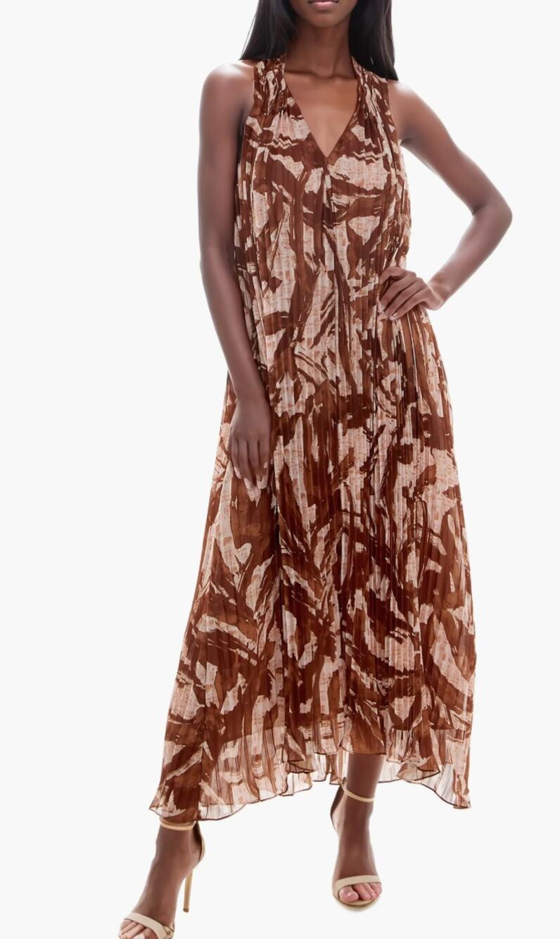 Socialite Pleated Maxi Trapeze Dress Brown XS